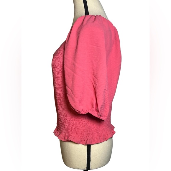 1. State Women’s size Large puff sleeve V neck smocked top in juneberry NWT - Picture 6 of 12